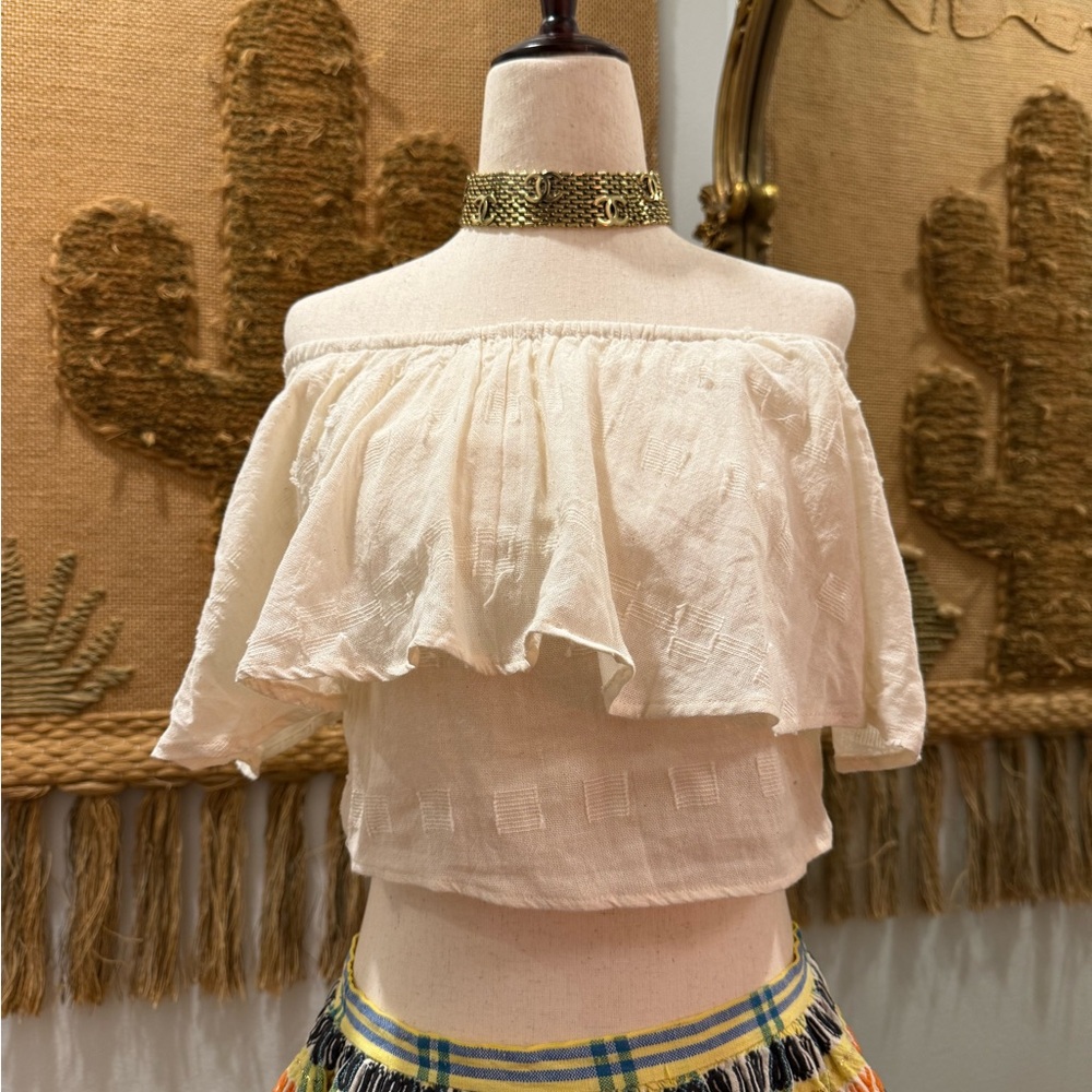 Cream Off-Shoulder Ruffle Top